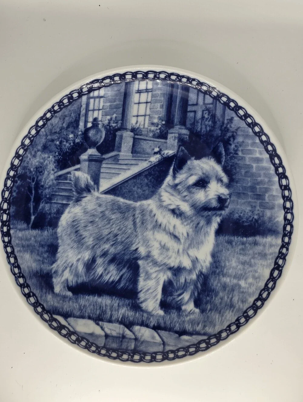 Lekven Design Denmark Norwich Terrier Decorative Wall Plate Blue White #7220 7.7